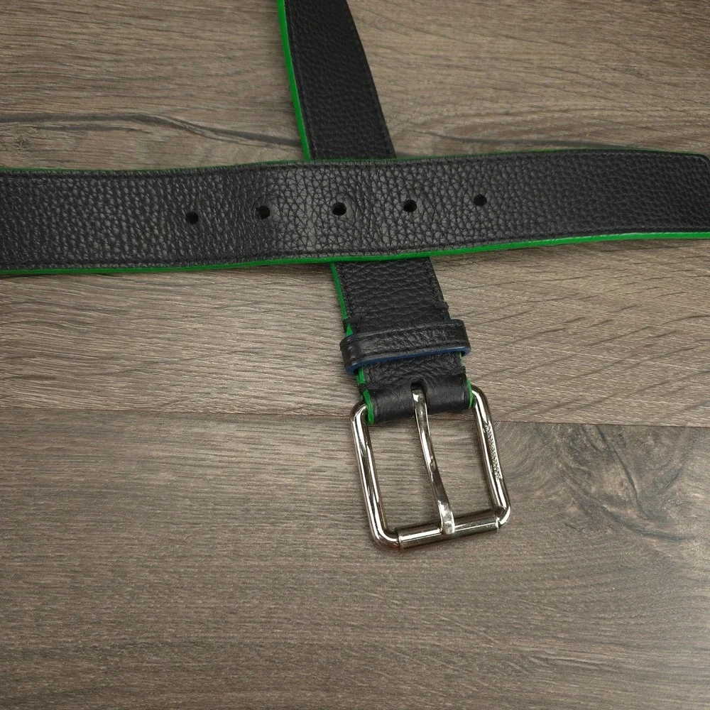 Burberry Belt Mens 40 Black Green Leather Made In Italy Dress Buckle Designer